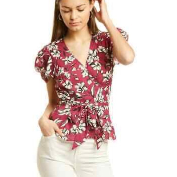 Parker Blouse full wrap blouse,top, flattering, magenta floral SZ large EUC - Picture 1 of 6